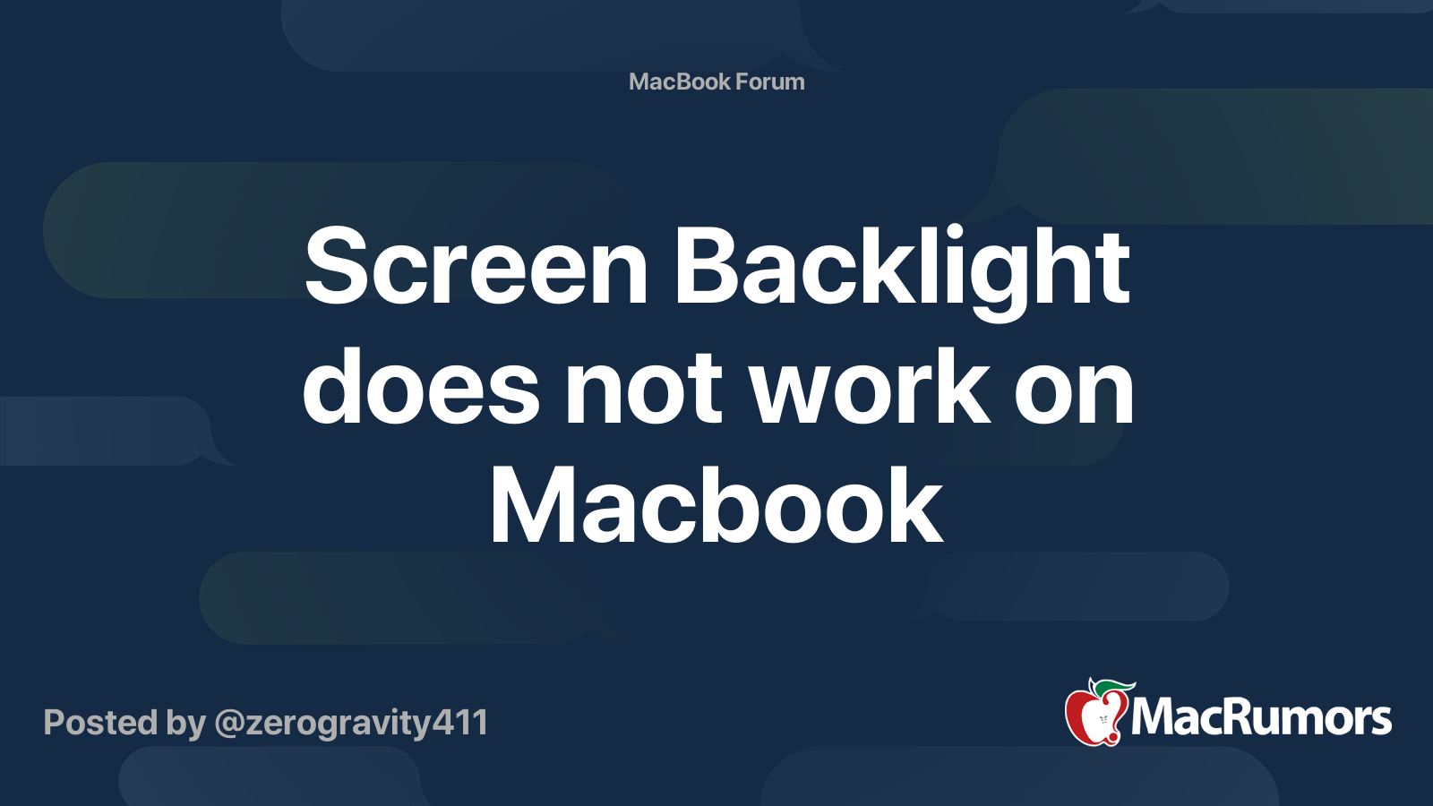Screen Backlight does not work on Macbook MacRumors Forums