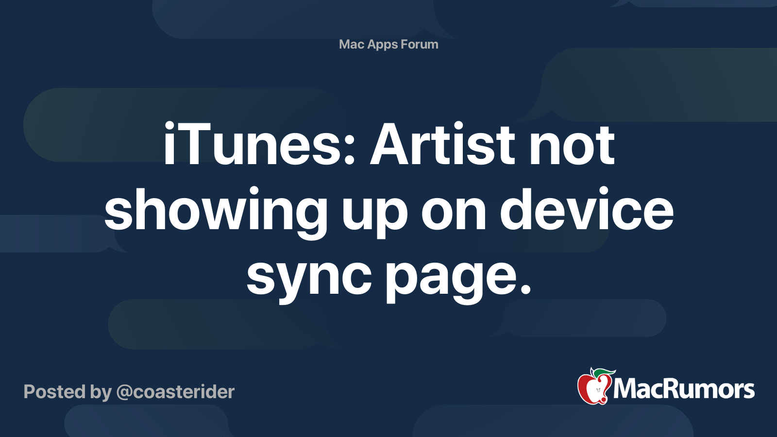iTunes Artist not showing up on device sync page. MacRumors Forums