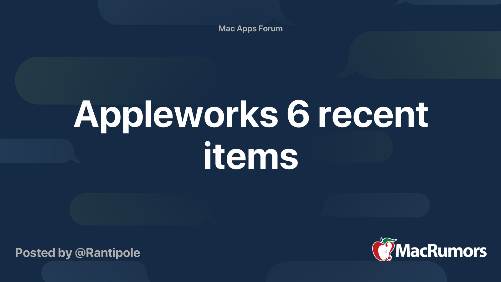 Appleworks 6 recent items | MacRumors Forums