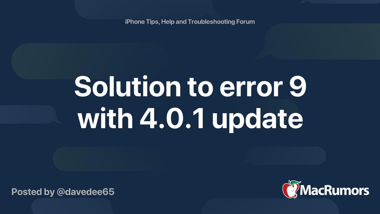 Solution to error 9 with 4.0.1 update | MacRumors Forums