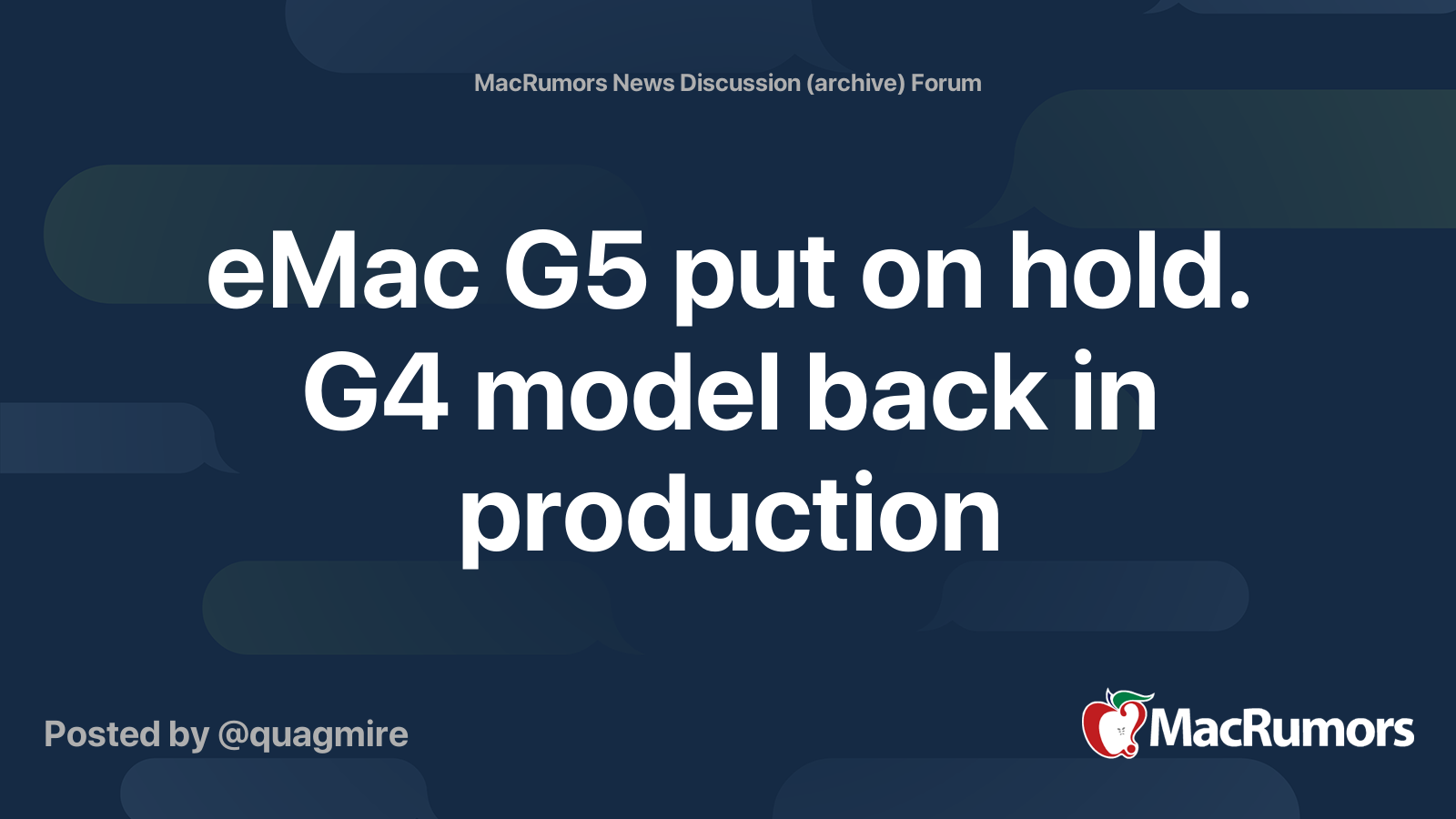 eMac G5 put on hold. G4 model back in production | MacRumors Forums
