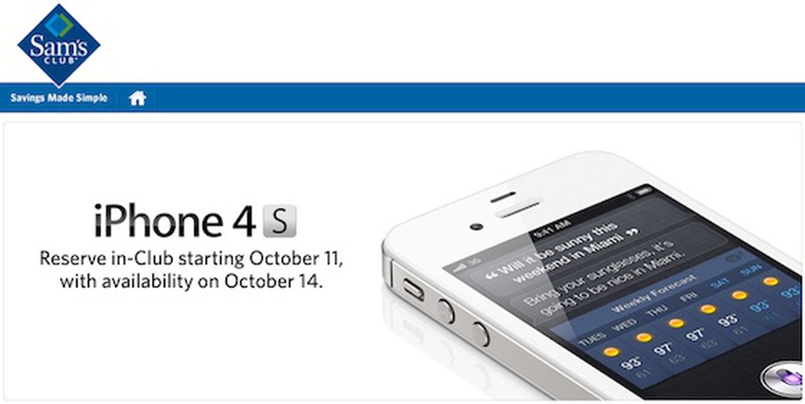 Sam's Club Begins Taking iPhone 4S Reservations for Friday Launch