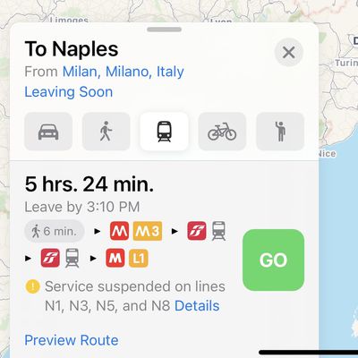 apple maps transit italy