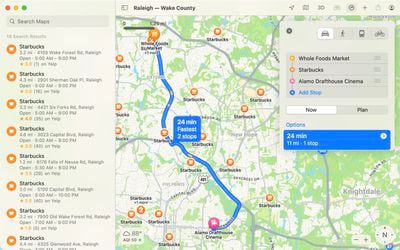 Plan trasy Apple Maps Mac