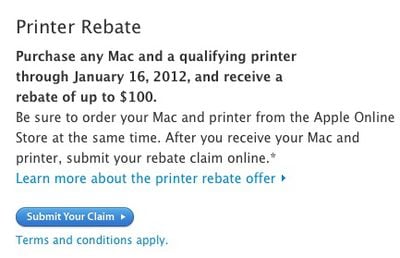 apple printer rebate jan 16