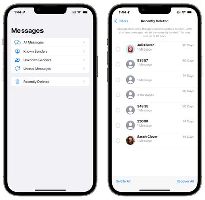 recently deleted messages ios 16