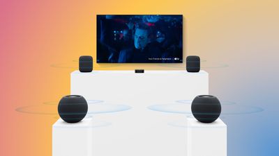 Apple TV 4K Four HomePods4