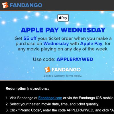 apple pay fandango promotion wednesday