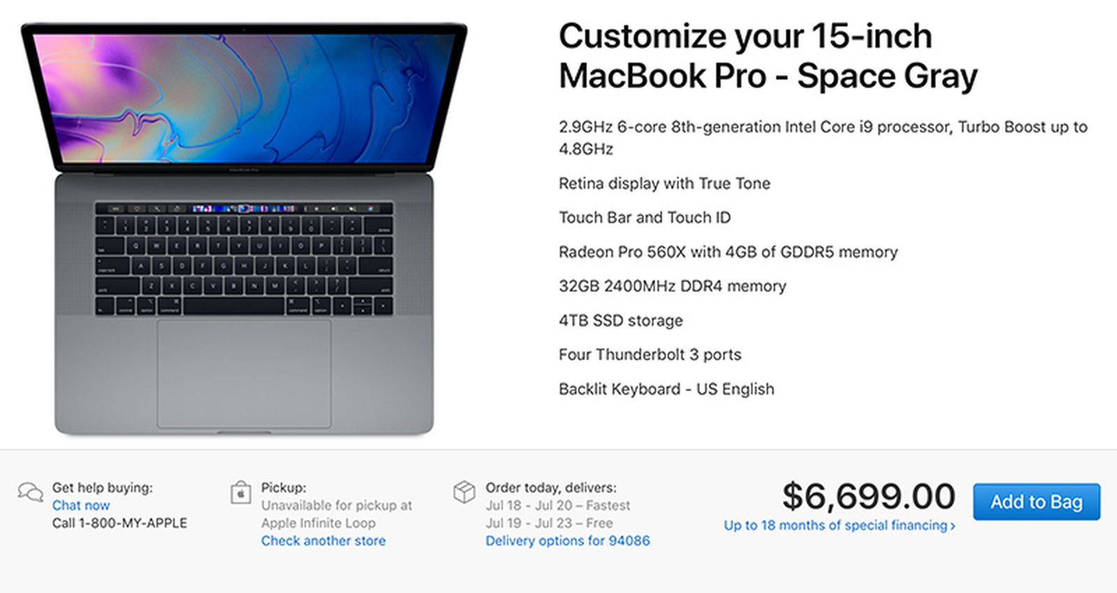 Maxed Out 15-Inch MacBook Pro Priced at $6,699 for 2.9GHz Chip, 32GB RAM and 4TB SSD