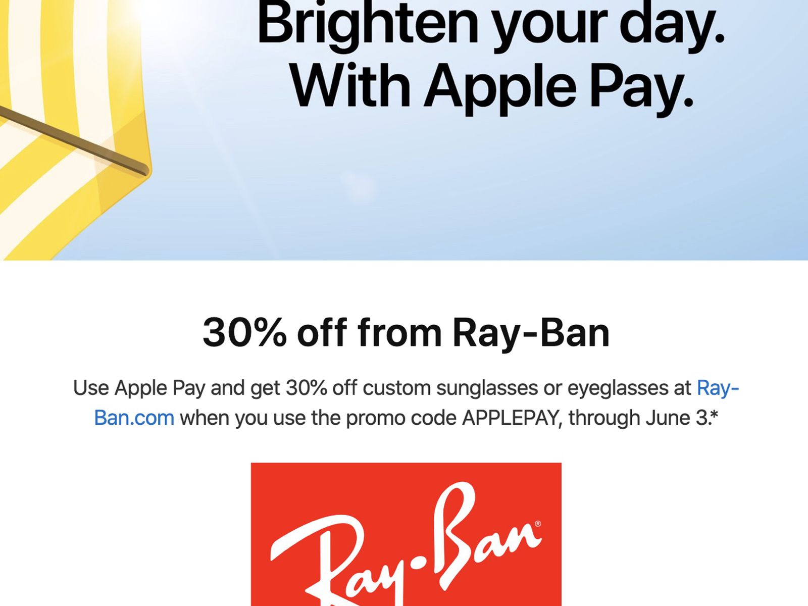 Apple Pay Promo Offers 30% Discount From Ray-Ban - MacRumors