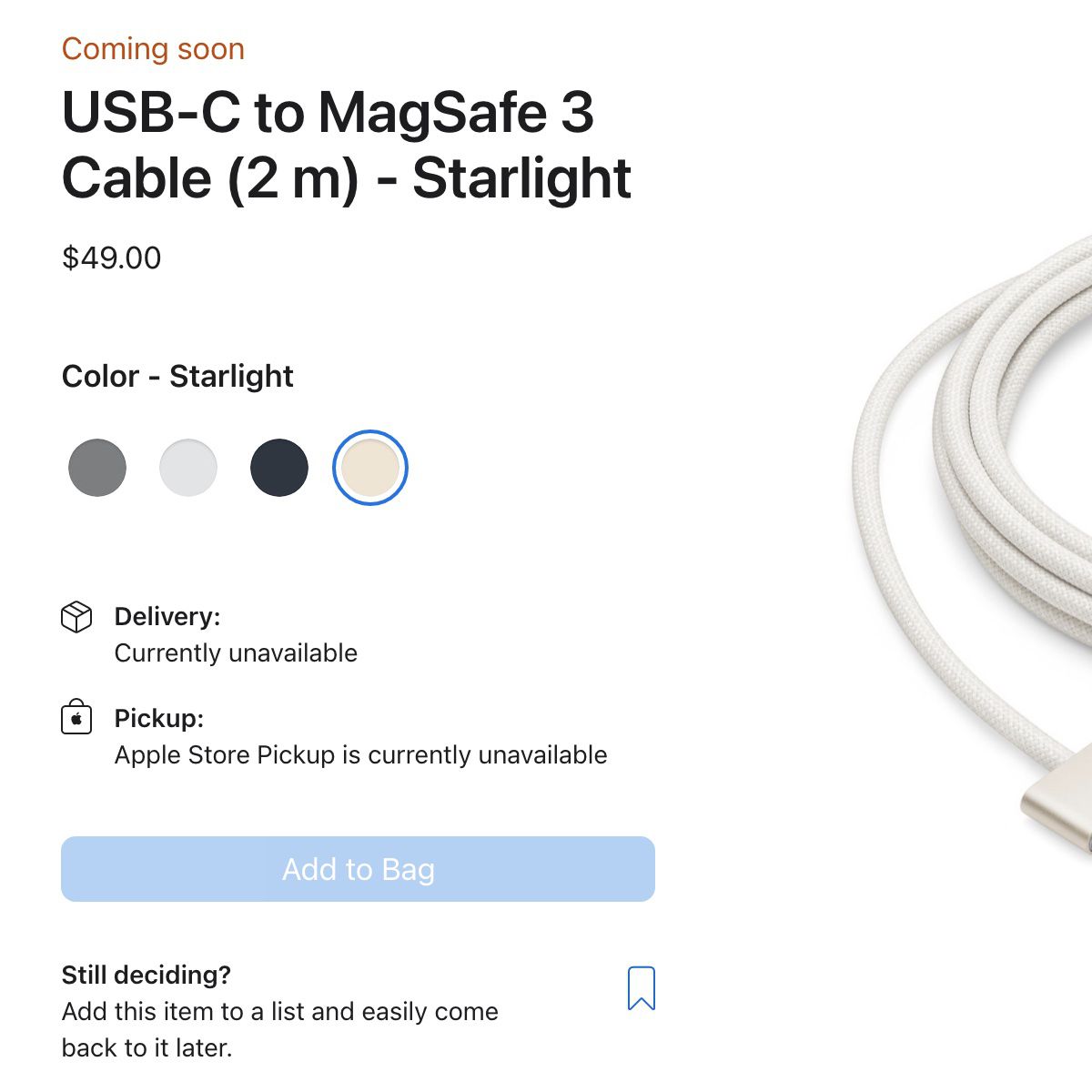 USB‑C auf MagSafe 3 Kabel (2 m) – Silber - Apple (AT)