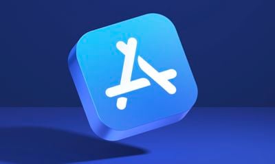 banner azul de la tienda de aplicaciones