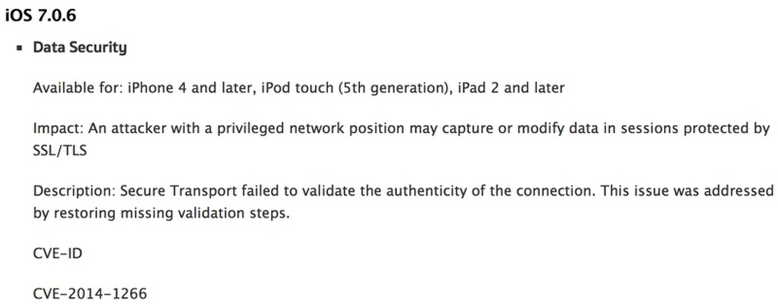 Ios Vulnerability Issue OS X Vulnerable to SSL Bug Patched in iOS 7.0.6 Update - MacRumors