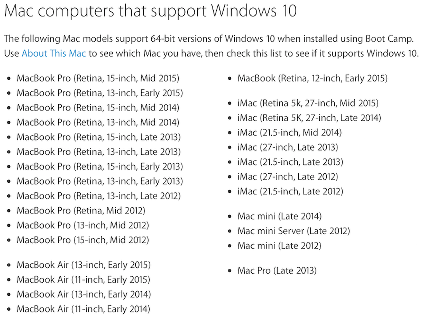 boot camp support software for older mac with windows 10