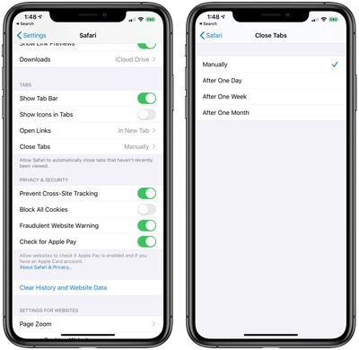 safari setting to automatically close tabs in iOS 13