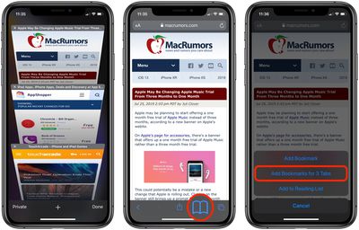 how to bookmark multiple tabs in safari ios