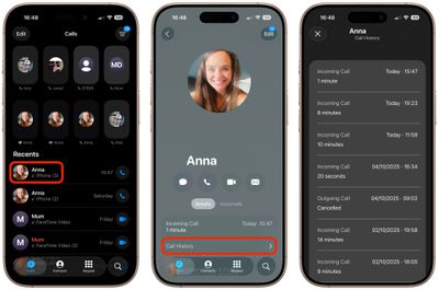 call history phone app ios