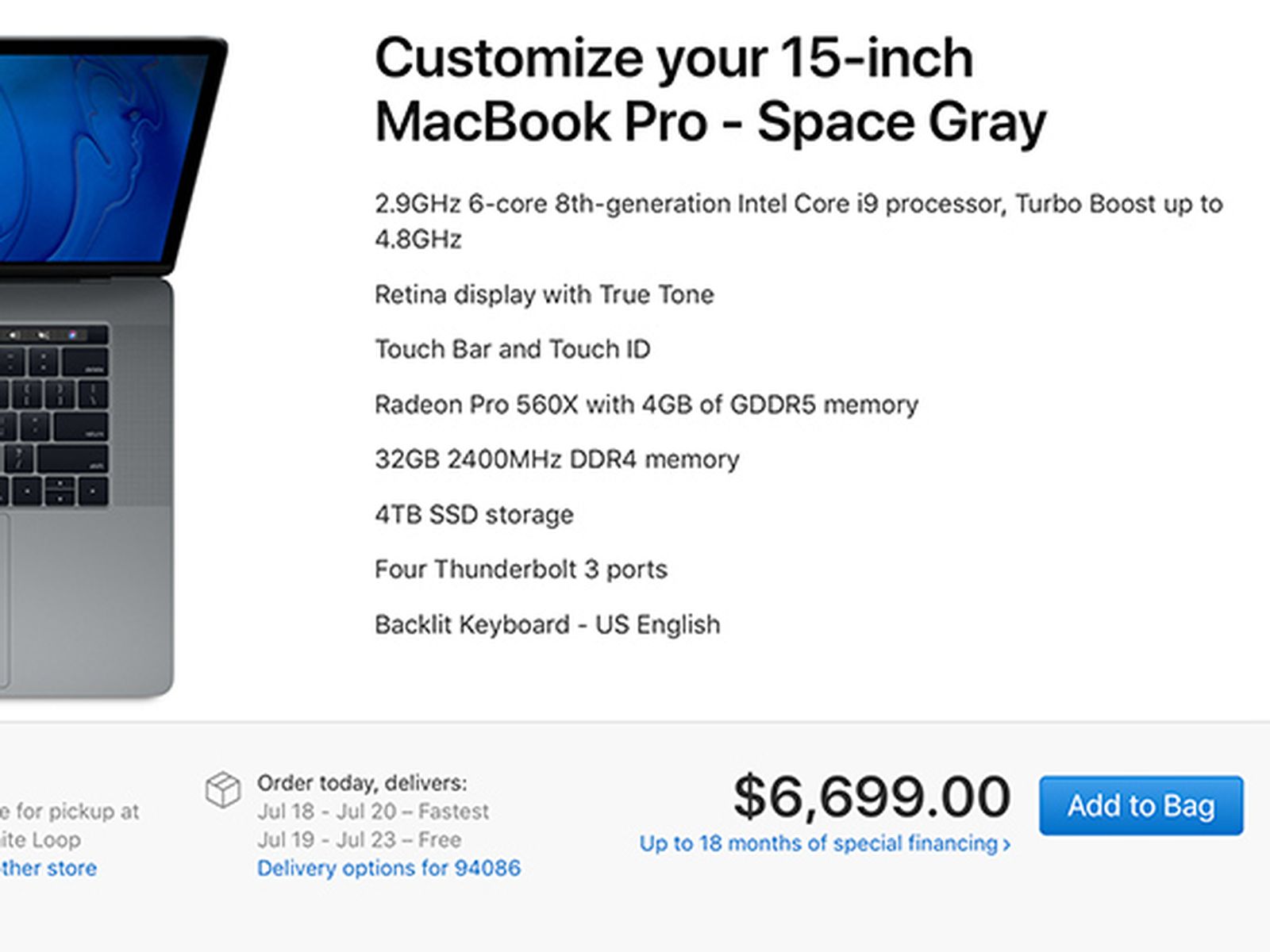Brudgom indlogering basen Maxed Out 15-Inch MacBook Pro Priced at $6,699 for 2.9GHz Chip, 32GB RAM  and 4TB SSD - MacRumors