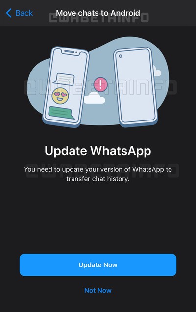 intercambio de chat whatsapp ios android