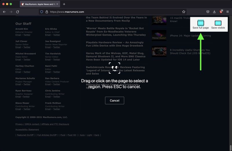How to Screenshot An Entire Webpage on Mac - MacRumors