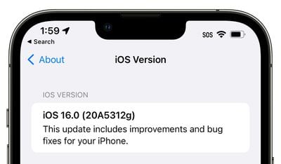 Інтерфейс оновлення версії iOS 16