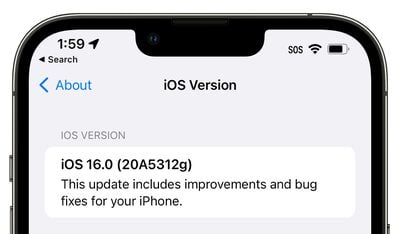 Interfaz de actualización de la versión iOS 16