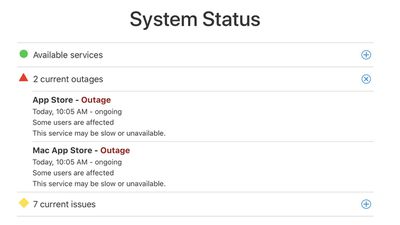 apple system status app store outage