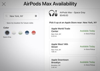 airpods max apple store pickup