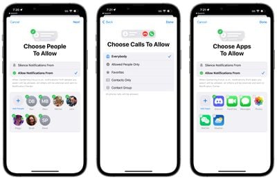 Focus iOS 16 Elegir personas Aplicaciones