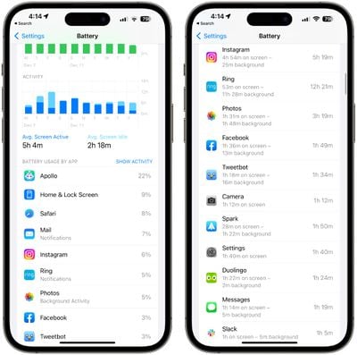 iOS battery usage information