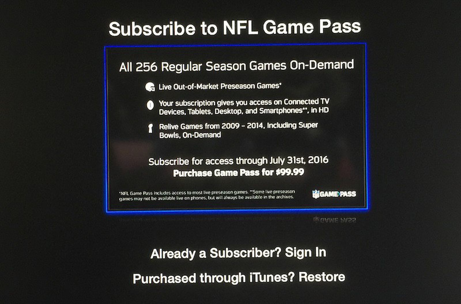 nfl game pass free trial xbox one