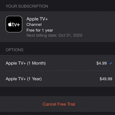 apple tv plus 1 year sub