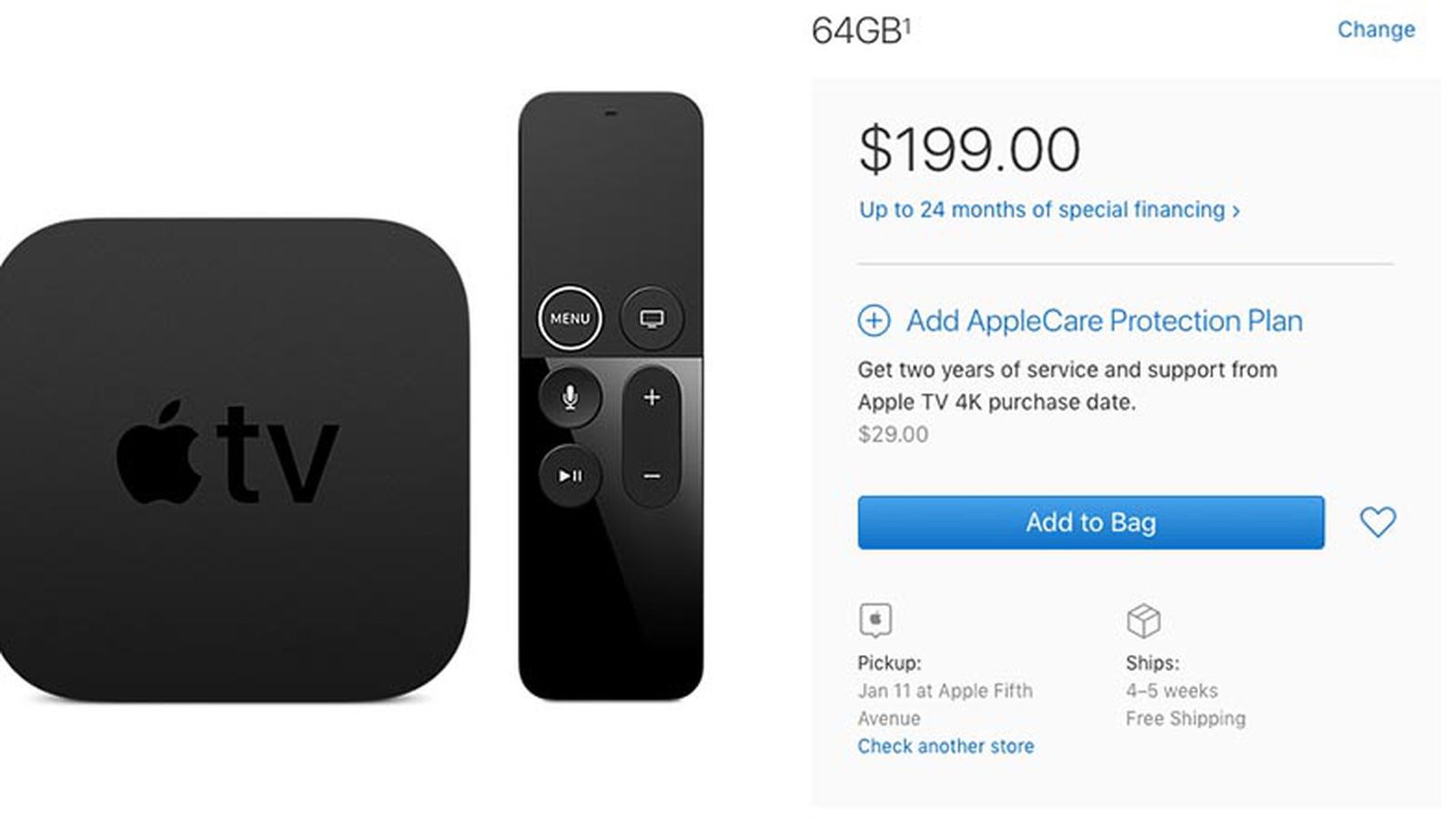 Apple TV 4K With 64GB Storage Faces 4-5 Week Shipping Delay