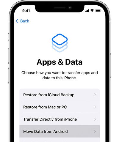 ios15 iphone12 pro setup apps data move data from android ontap