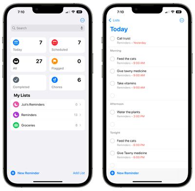 ios 16 reminders today organization