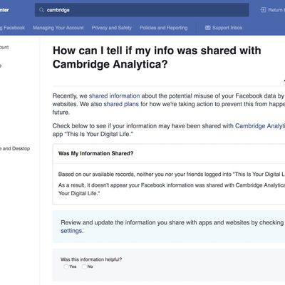 Facebook help center data
