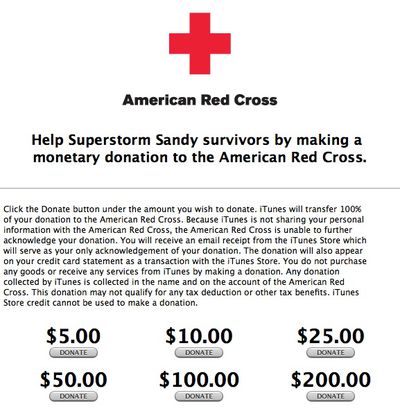 superstorm sandy itunes donations