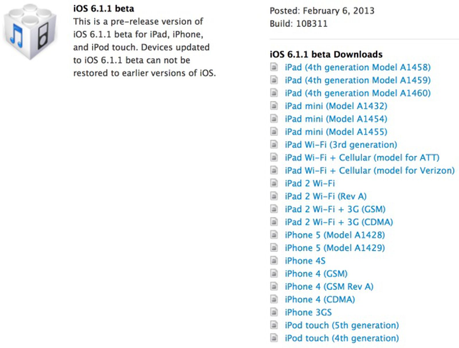 Apple Seeds First Beta of iOS 6.1.1 to Developers - MacRumors