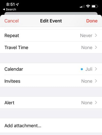 iOS 13 Attachments in Calendar