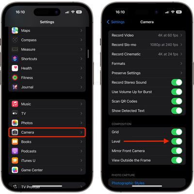 camera level setting