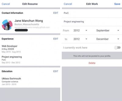 facebook resume test