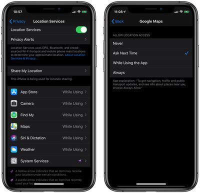 how to set location service ios 13 2