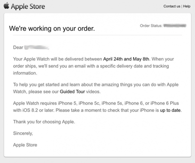 Apple Watch Email Order