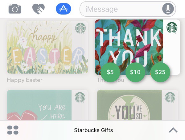 Starbucks App for iOS Gains Support for iMessage Gift Cards - MacRumors