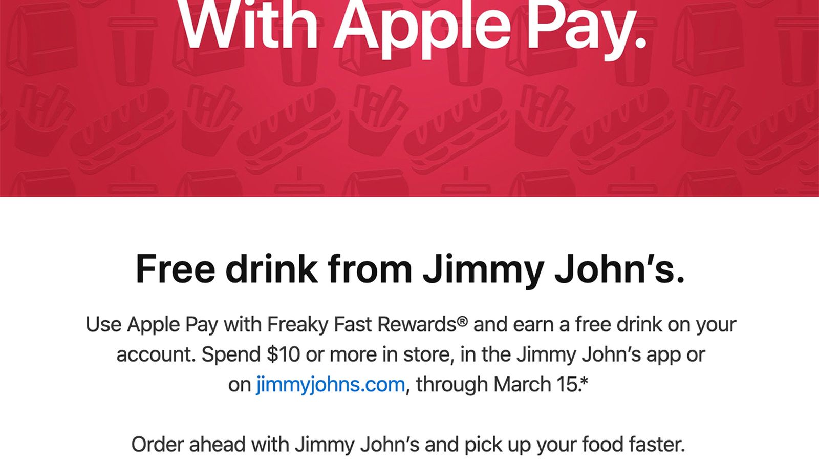 Apple Pay Promo Offers Free Drink With Jimmy John S Order Macrumors