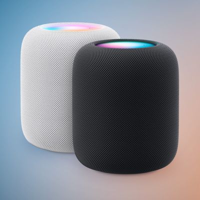 HomePod 2 White and Midnight Feature Blue Orange
