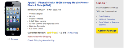 Best Buy Offering 50 Off Of All Iphone 5 Models Update Now With 100 Gift Card For Rewards Zone Members Macrumors