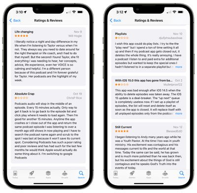 podcasts app negative reviews