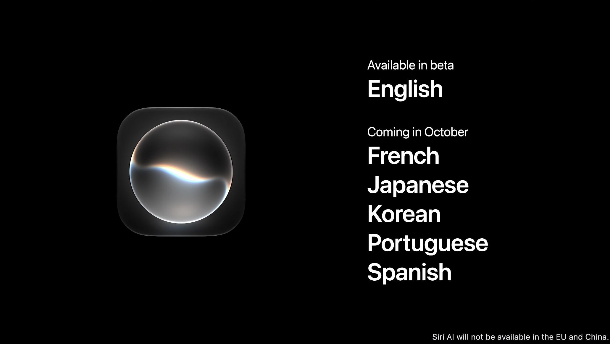 iOS 27.2ベータにおけるSiri AIの言語設定画面