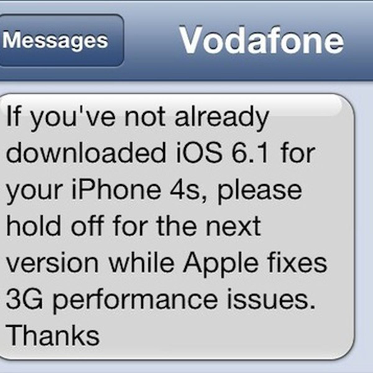 elke dag pijn effect Vodafone UK Warning iPhone 4S Users Not to Upgrade to iOS 6.1 Due to 3G  Issues - MacRumors